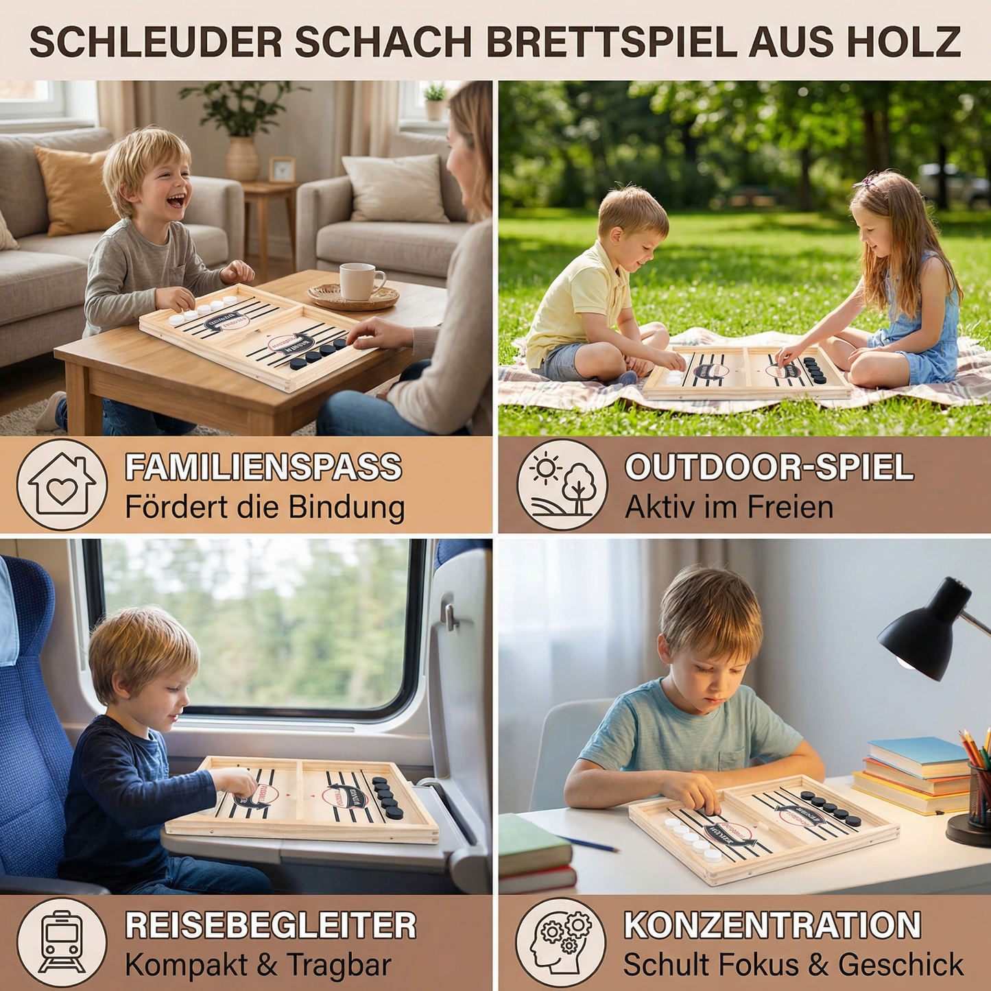 Schleuder Schach Brettspiel aus Holz