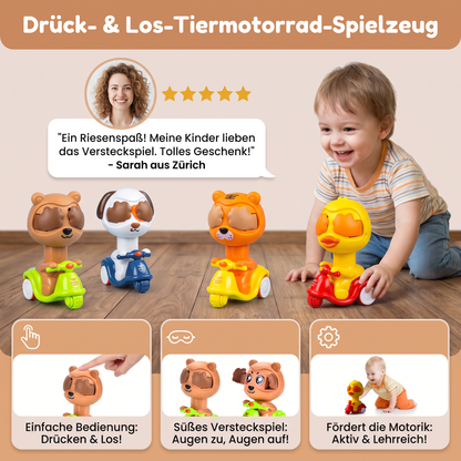 Drück- & Los-Tiermotorrad-Spielzeug – Süßes Versteckspiel-Fahrzeug