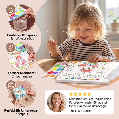 Aquarell-Malbuch mit Pinsel – Sauberer Malspaß nur mit Wasser