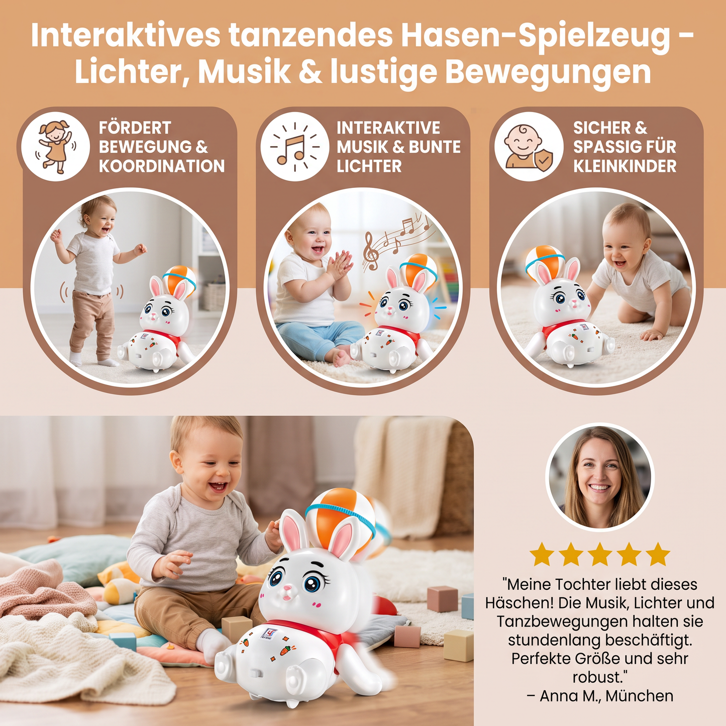 Interaktives tanzendes Hasen-Spielzeug – Lichter, Musik & lustige Bewegungen