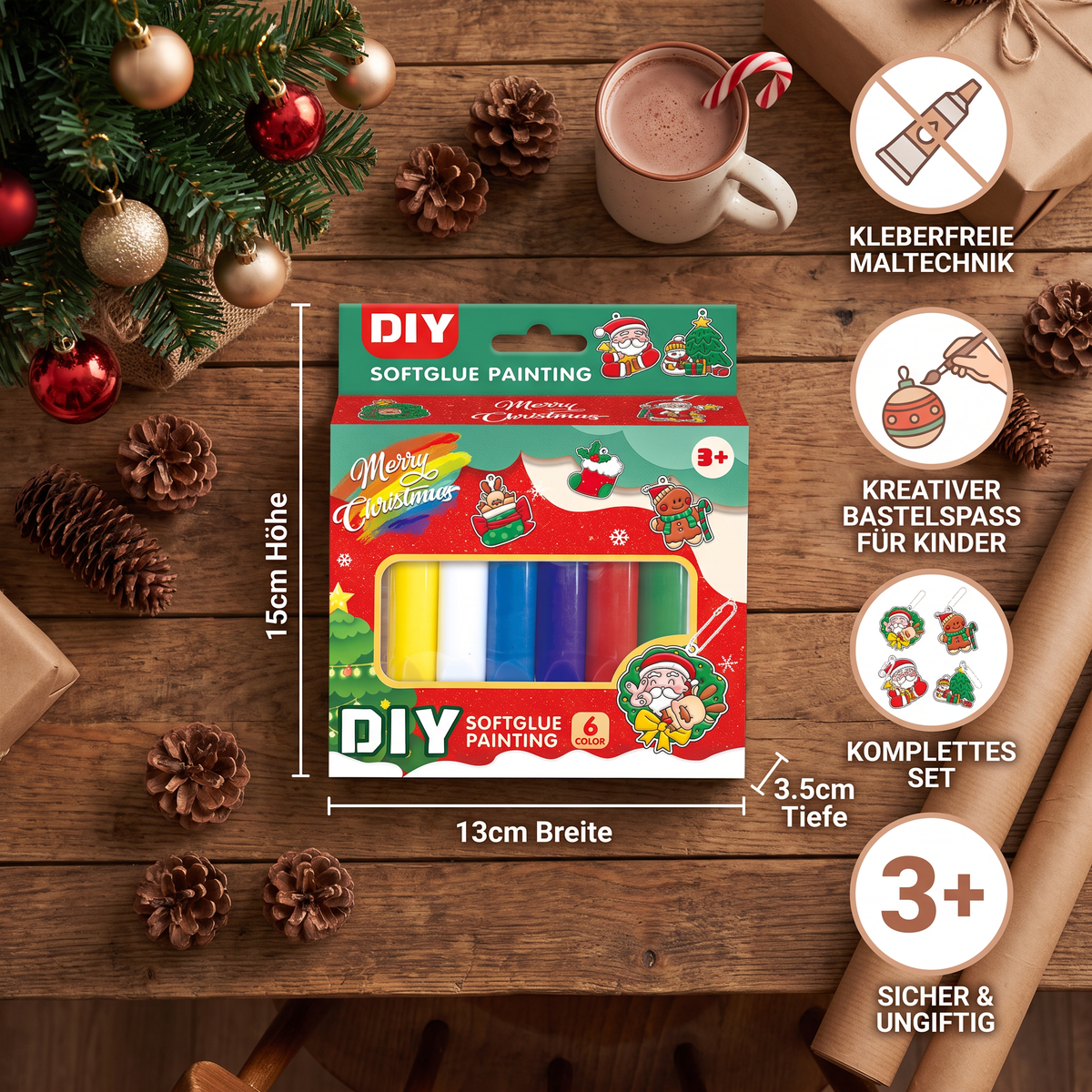 DIY-Weihnachtsanhänger-Bastelset mit kleberfreier Maltechnik für Kinder