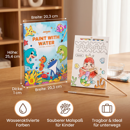 Aquarell-Malbuch mit Pinsel – Sauberer Malspaß nur mit Wasser