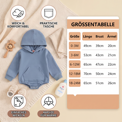 Baby-Strampler mit Kapuze – Weicher Langarm-Einteiler mit Fronttasche