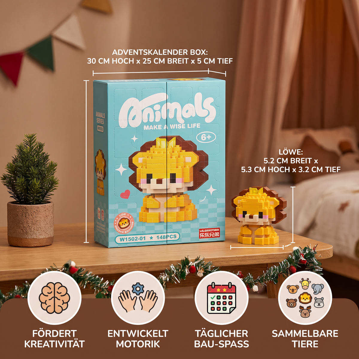 Niedlicher Tier-Baustein-Adventskalender für Kinder