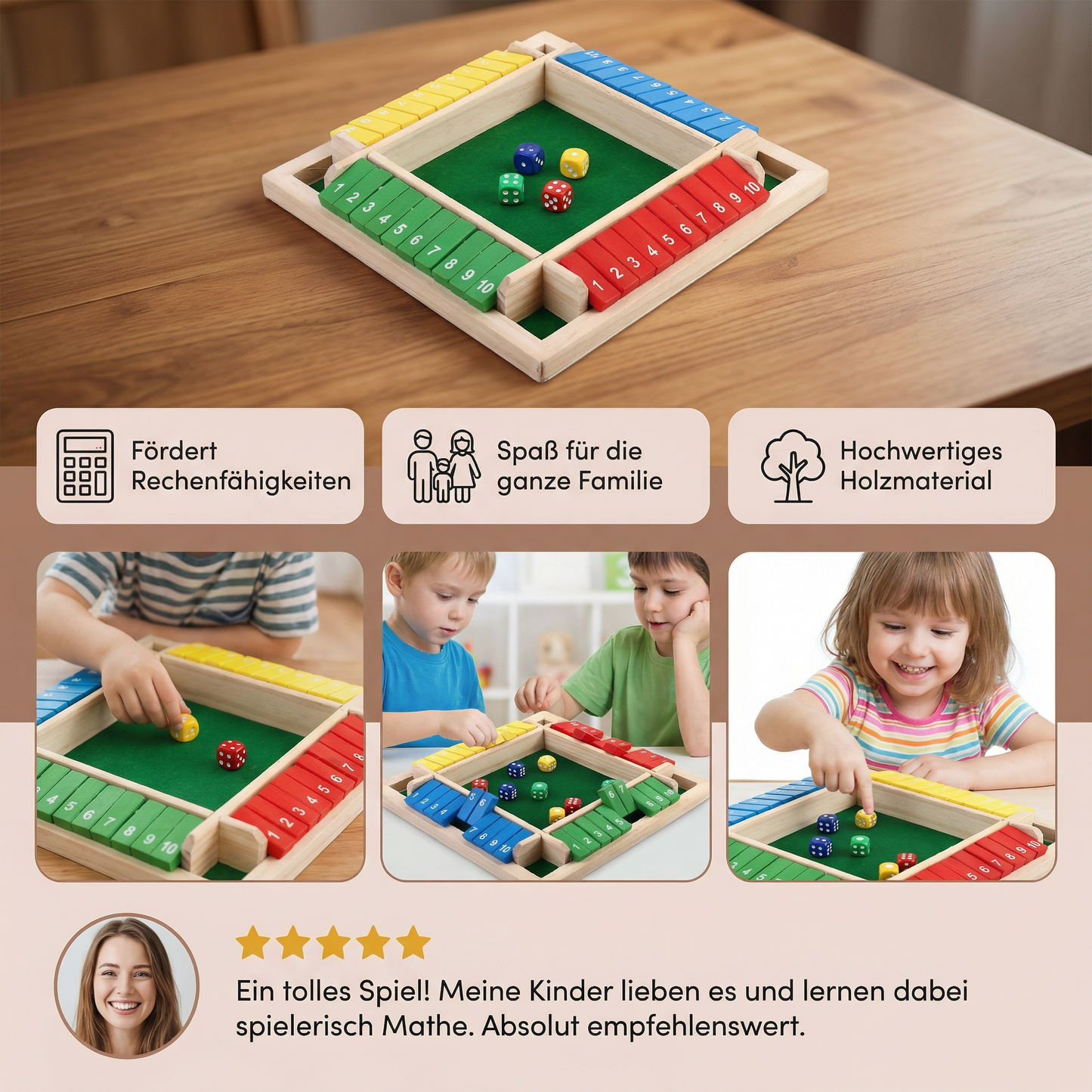 ShutTheBox Familien Klappenspiel 4 Spieler Set