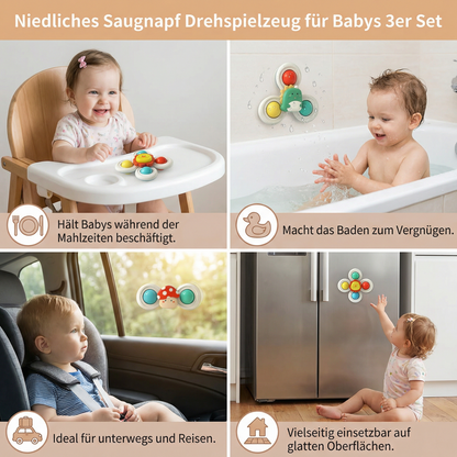 Niedliches Saugnapf Drehspielzeug für Babys 3er Set