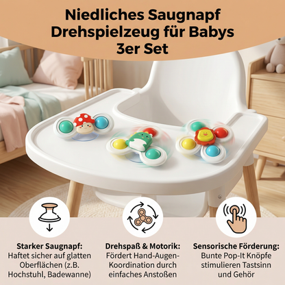 Niedliches Saugnapf Drehspielzeug für Babys 3er Set
