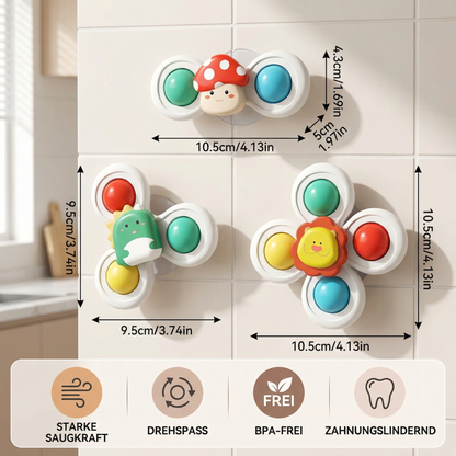 Niedliches Saugnapf Drehspielzeug für Babys 3er Set
