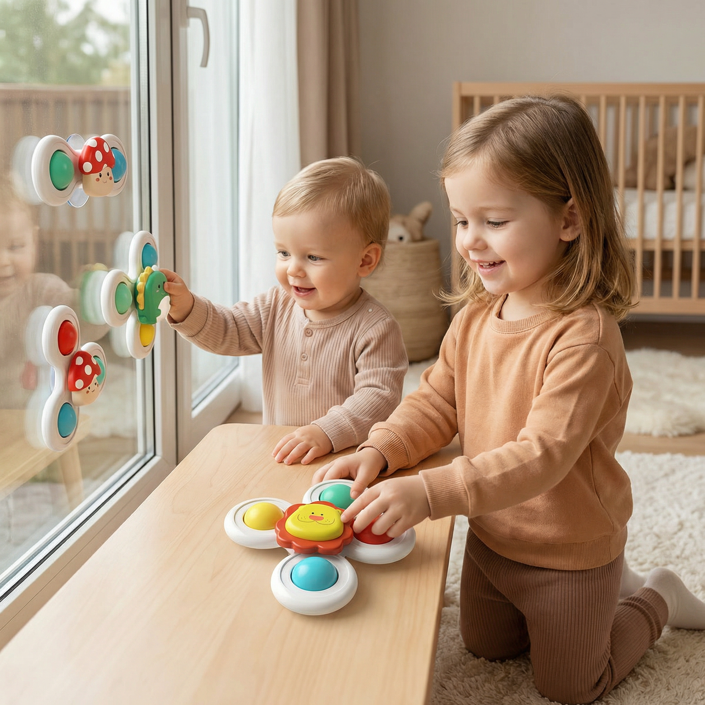 Niedliches Saugnapf Drehspielzeug für Babys 3er Set