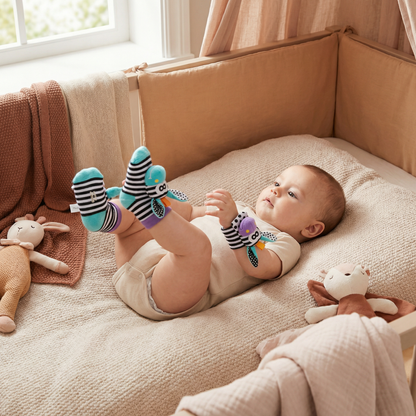 Sensorische Baby Plüschsocken und Armband