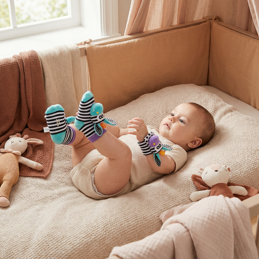 Sensorische Baby Plüschsocken und Armband
