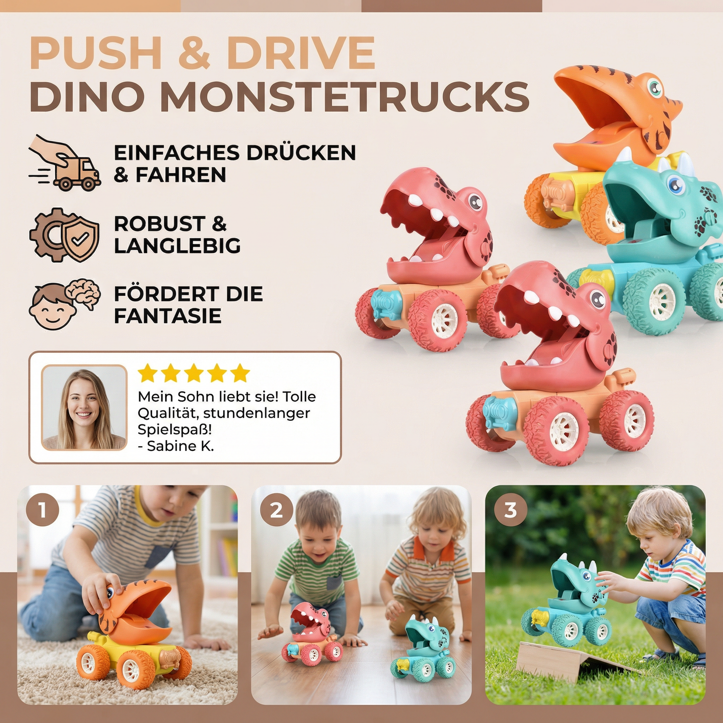 PUSH & DRIVE DINO MONSTERTRUCKS