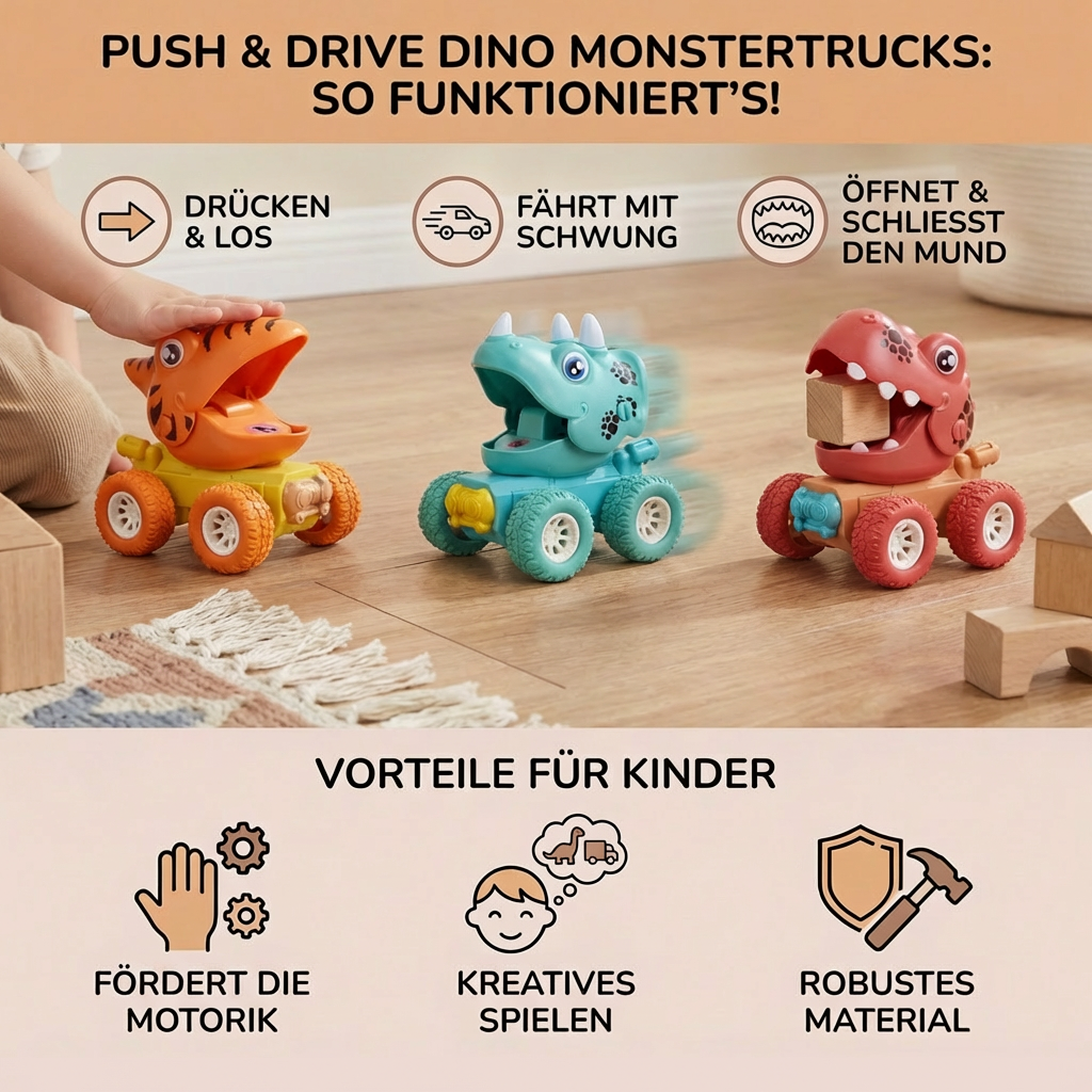 PUSH & DRIVE DINO MONSTERTRUCKS