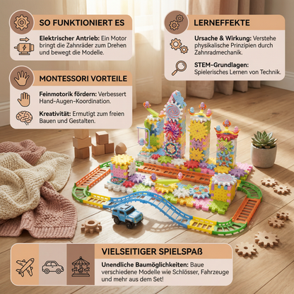 Rotierendes Montessori Zahnrad-Baustein Spielzeug