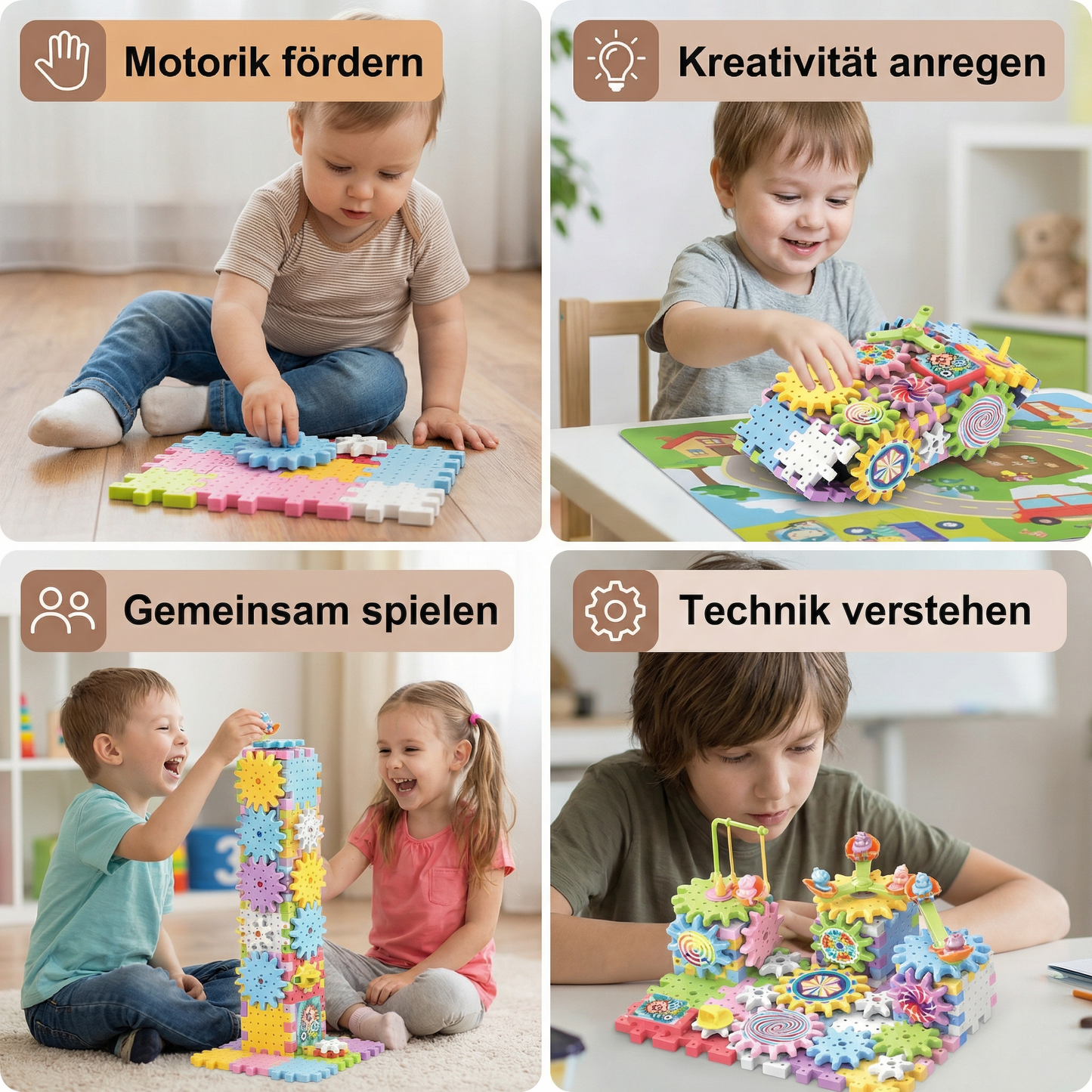 Rotierendes Montessori Zahnrad-Baustein Spielzeug