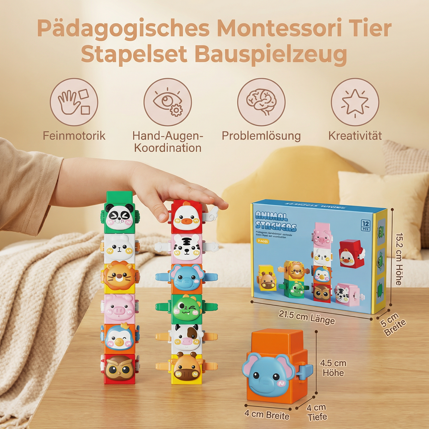 Pädagogisches Montessori Tier Stapelset Bauspielzeug
