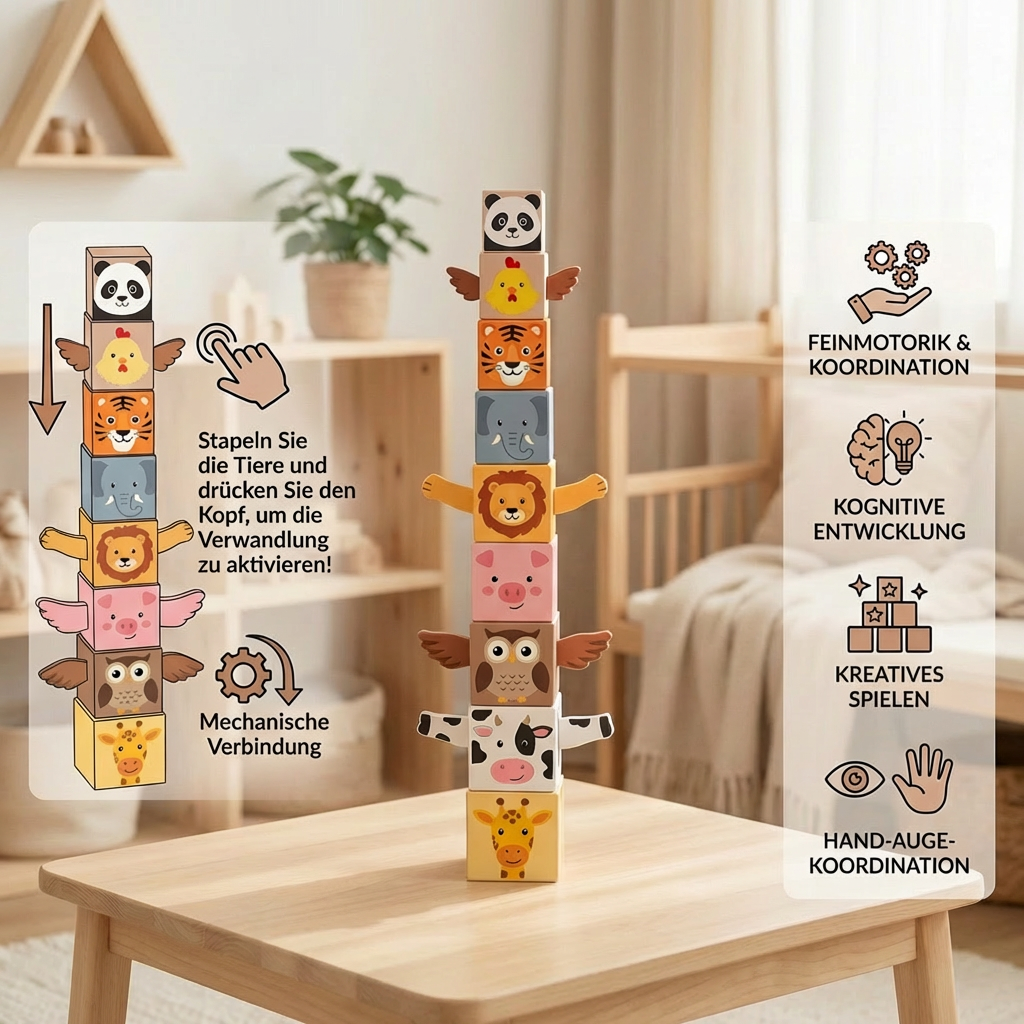Pädagogisches Montessori Tier Stapelset Bauspielzeug