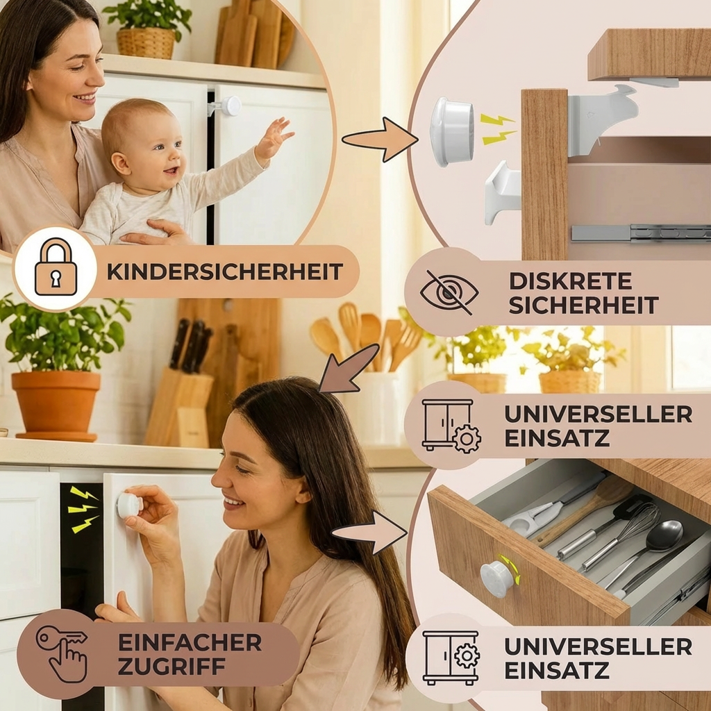 Magnetisches Kindersicherungs Schrank und Türen Set
