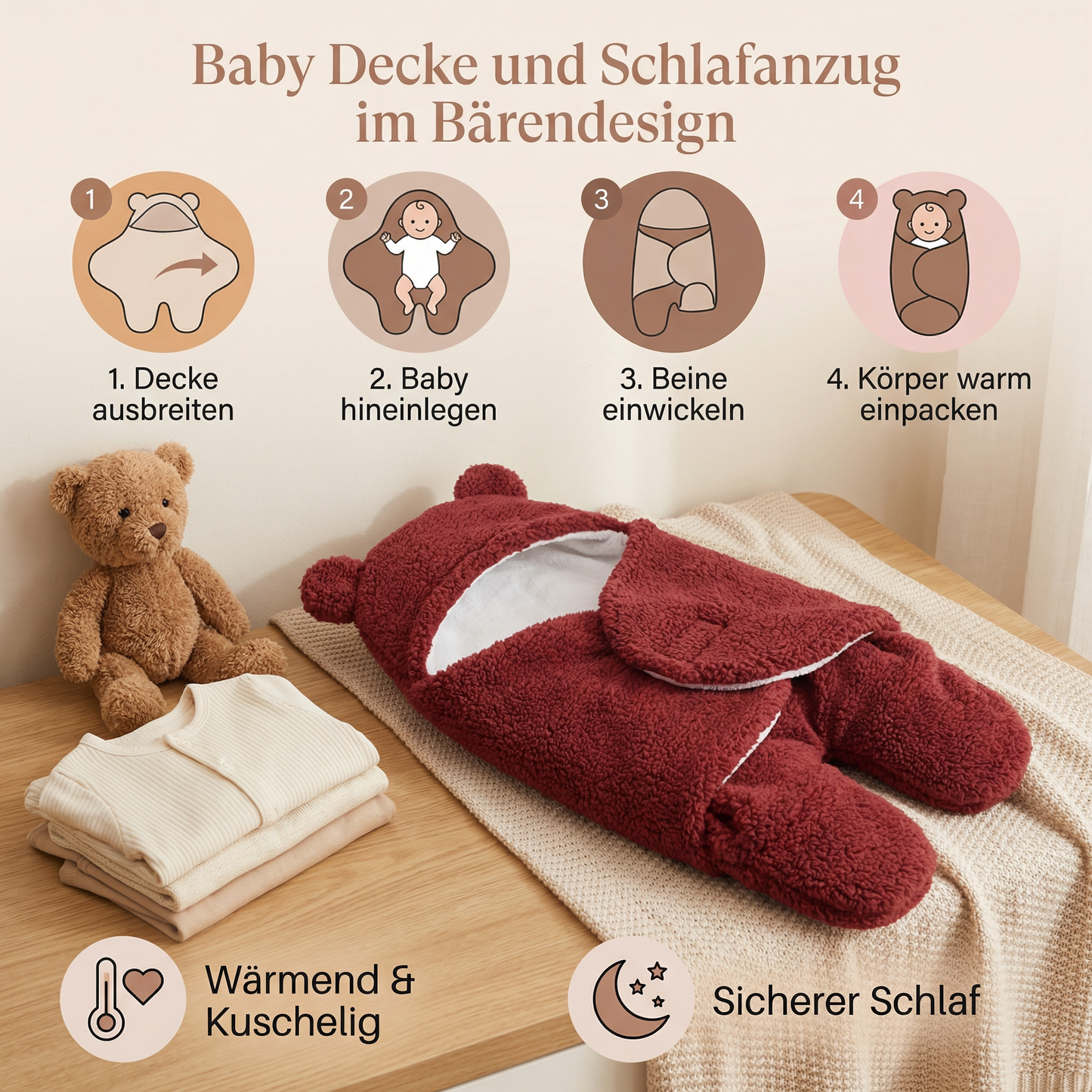 Baby Decke und Schlafanzug im Bärendesign