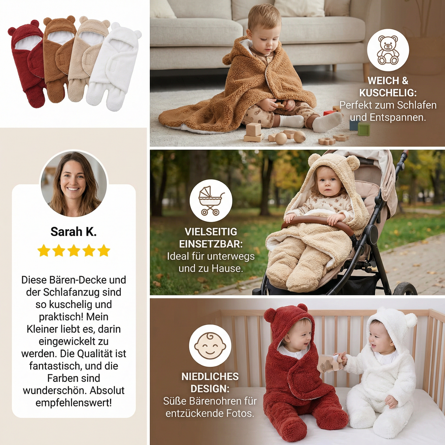 Baby Decke und Schlafanzug im Bärendesign