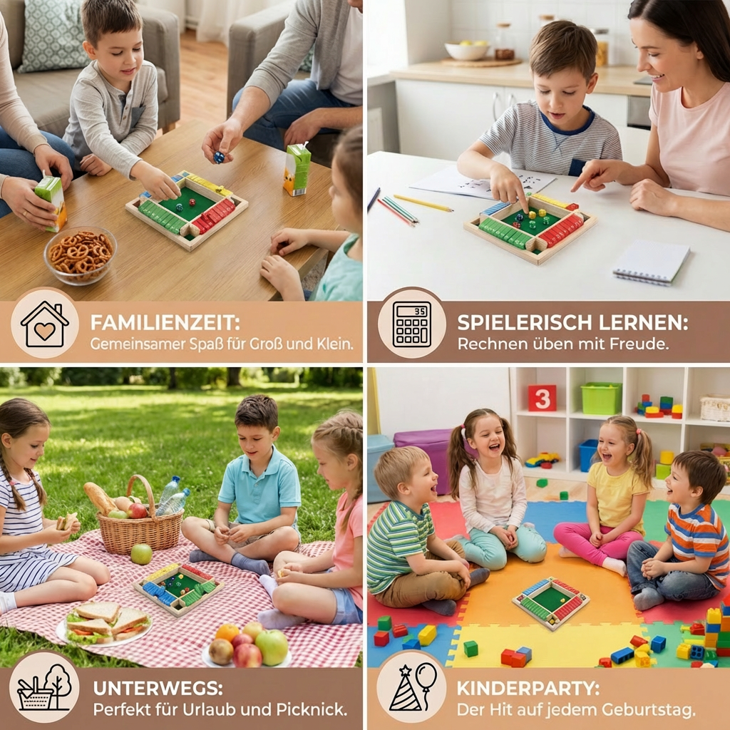 ShutTheBox Familien Klappenspiel 4 Spieler Set