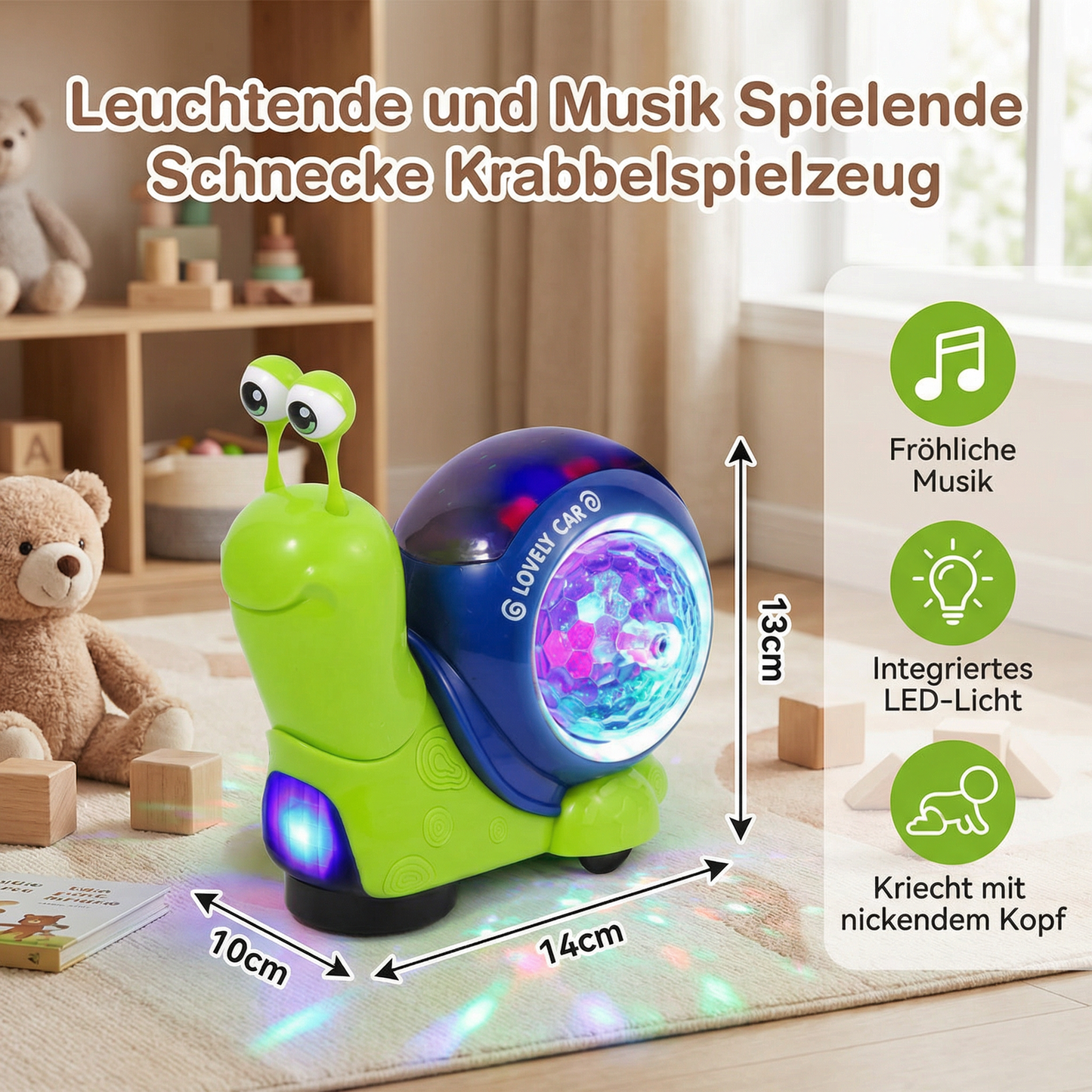Leuchtende und Musik Spielende Schnecke Krabbelspielzeug