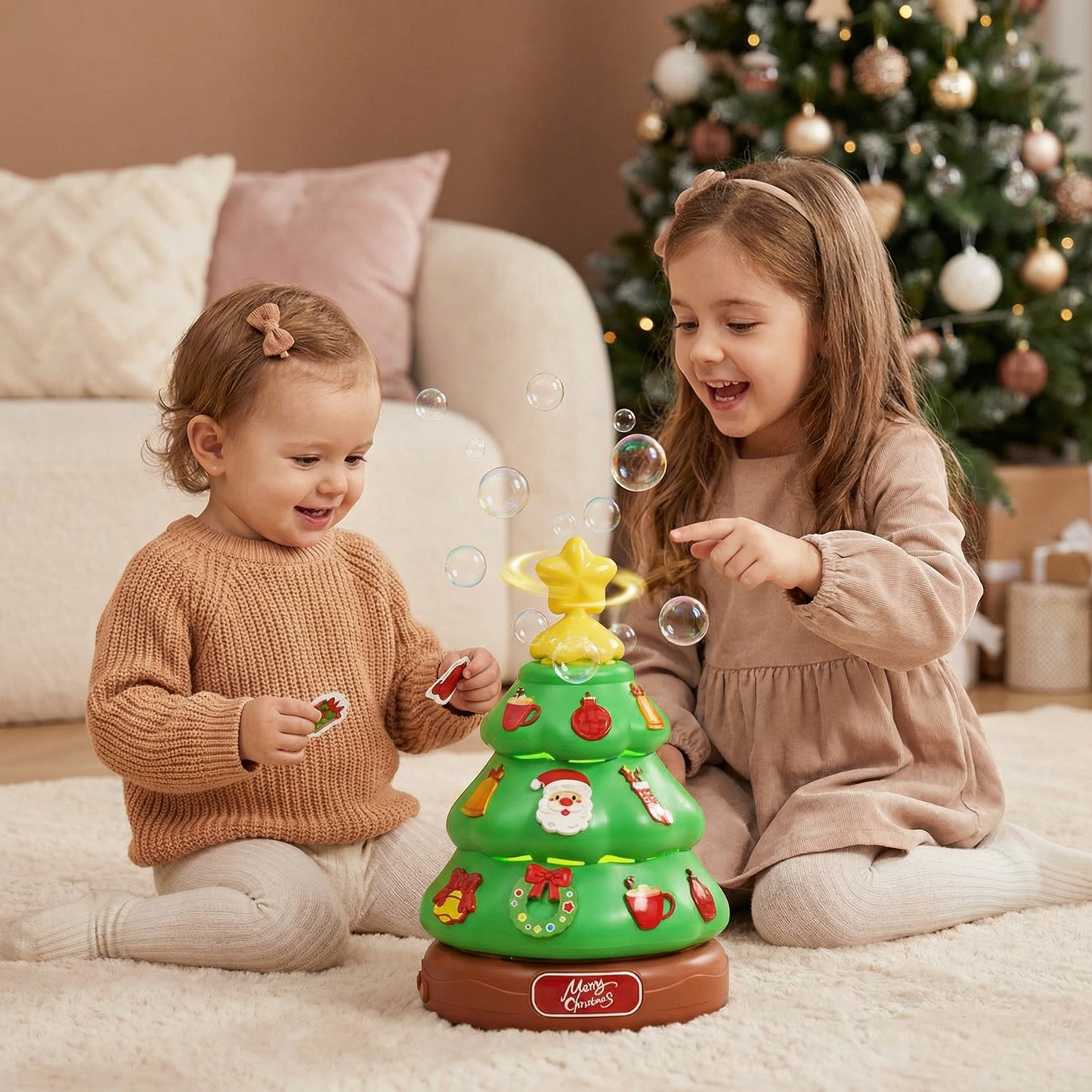 Musik Seifenblasen Weihnachtsbaum mit Sticker zum Dekorieren