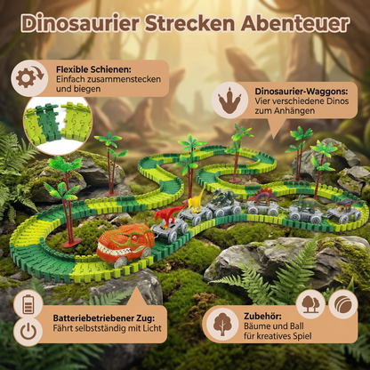 Dinosaurier Strecken Abenteuer – Flexible Rennbahn mit leuchtendem Zug