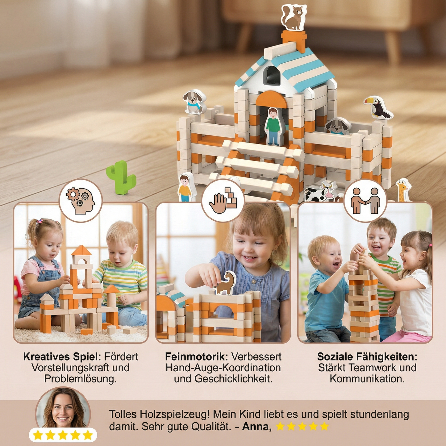 Montessori Holz-Baustein Set – Natürliches Stapel- und Konstruktionsspielzeug