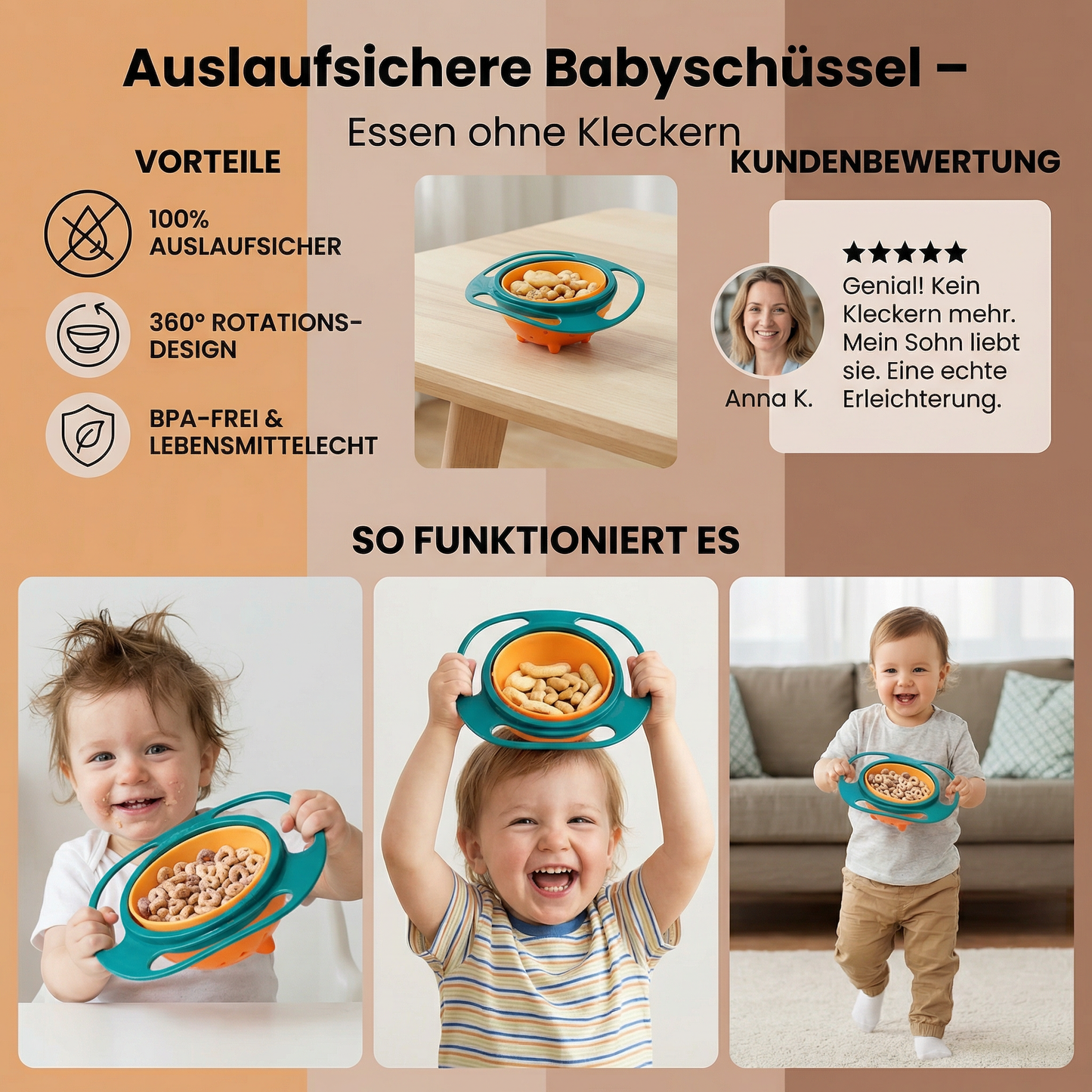 Auslaufsichere Babyschüssel – Essen ohne Kleckern
