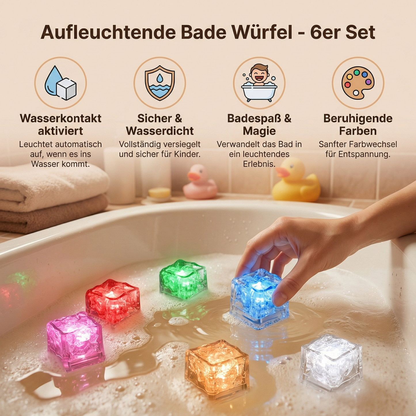 Aufleuchtende Bade Würfel Spielzeug für Kinder 6er Set