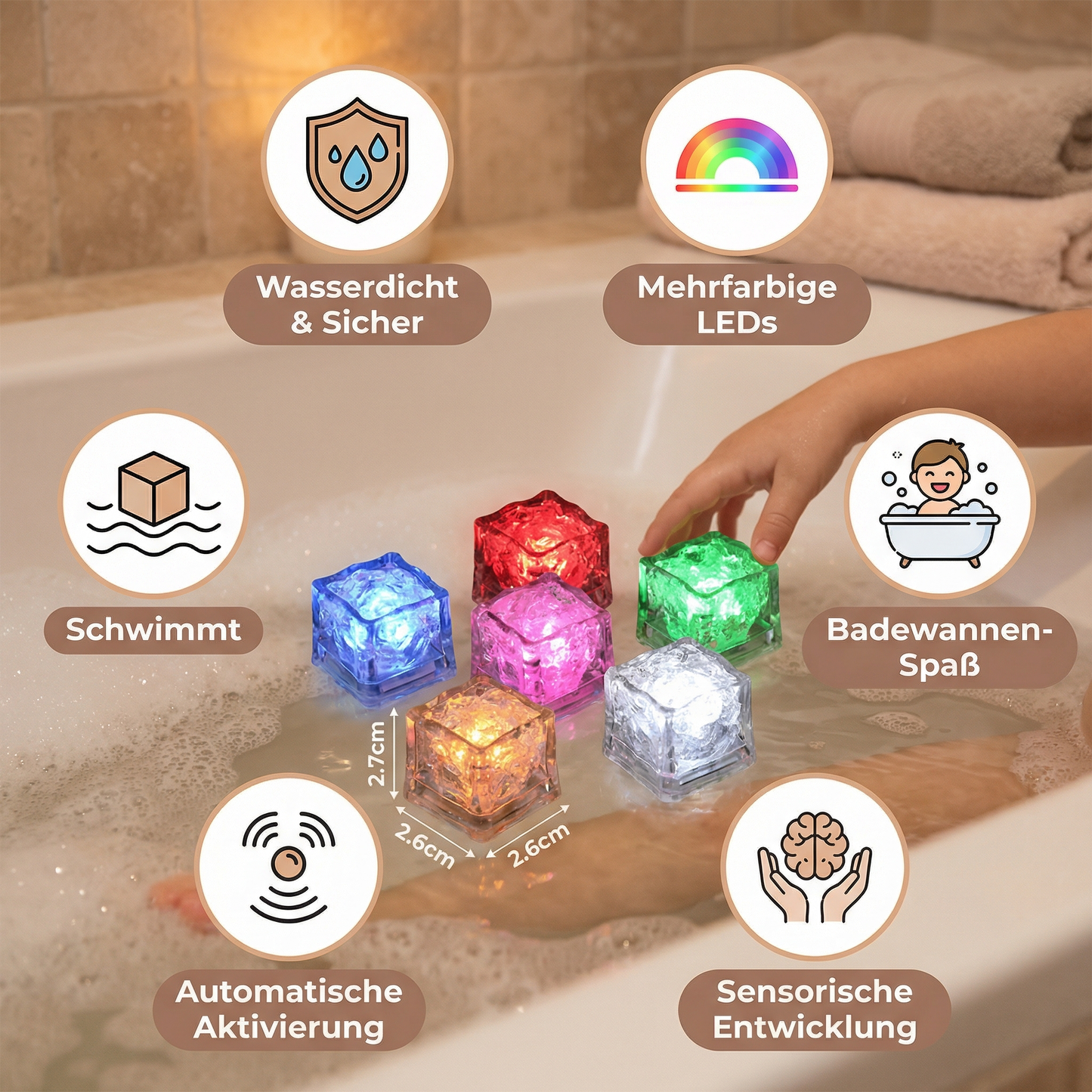 Aufleuchtende Bade Würfel Spielzeug für Kinder 6er Set