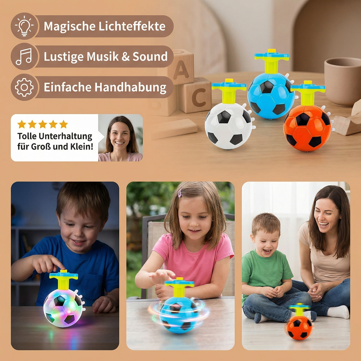 Leuchtender LED Fußball Kreisel