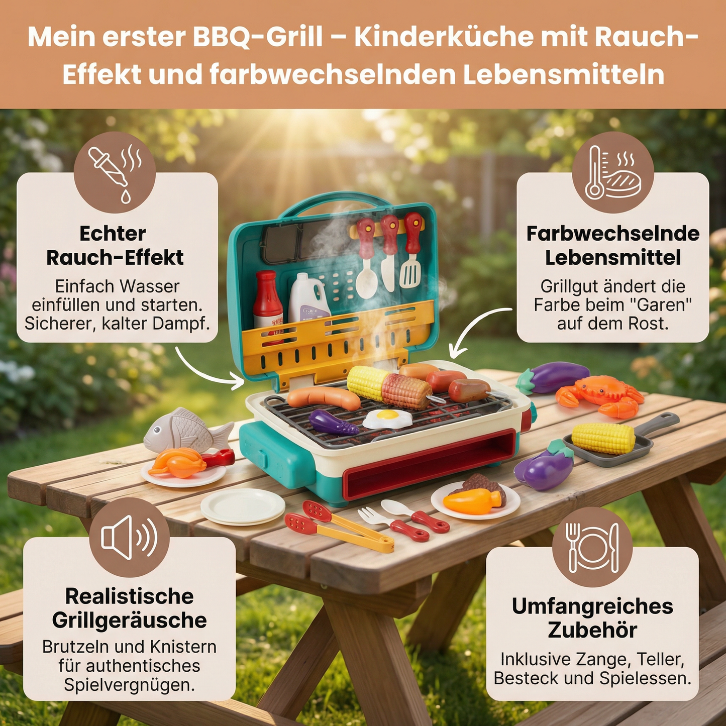 Mein erster BBQ-Grill – Kinderküche mit Rauch-Effekt und farbwechselnden Lebensmittel