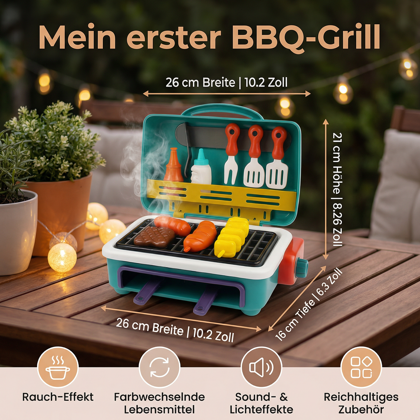 Mein erster BBQ-Grill – Kinderküche mit Rauch-Effekt und farbwechselnden Lebensmittel