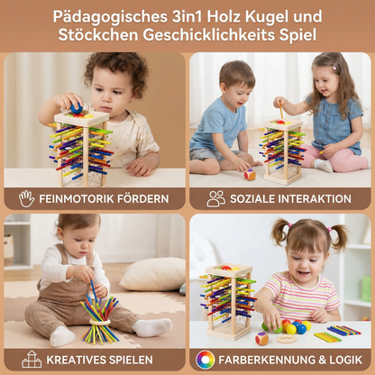 Pädagogisches 3in1 Holz Kugel und Stöckchen Geschicklichkeits Spiel
