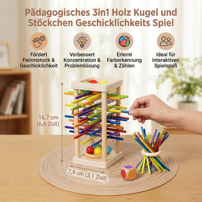 Pädagogisches 3in1 Holz Kugel und Stöckchen Geschicklichkeits Spiel