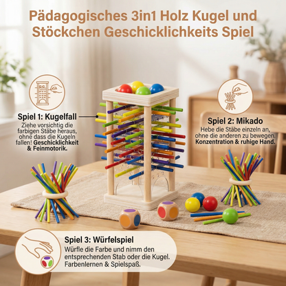 Pädagogisches 3in1 Holz Kugel und Stöckchen Geschicklichkeits Spiel