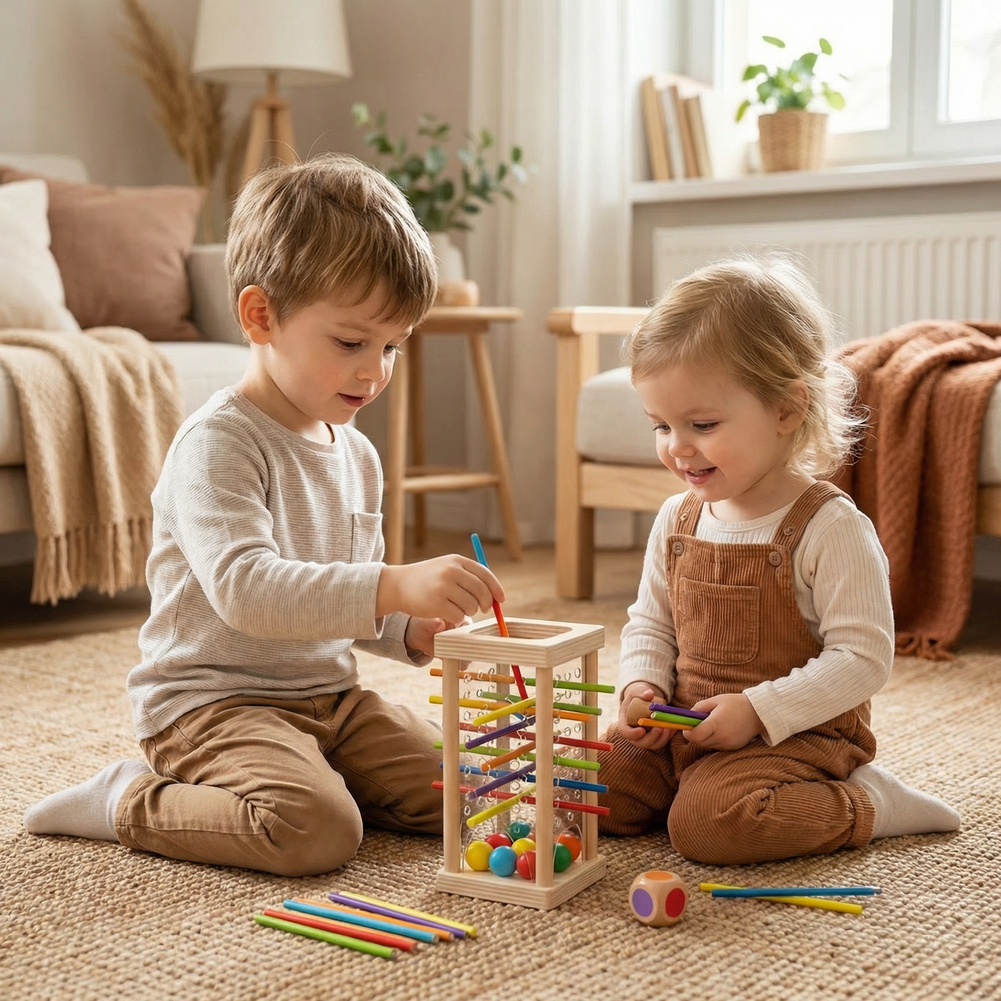 Pädagogisches 3in1 Holz Kugel und Stöckchen Geschicklichkeits Spiel