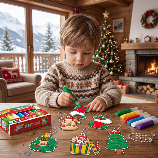 DIY-Weihnachtsanhänger-Bastelset mit kleberfreier Maltechnik für Kinder